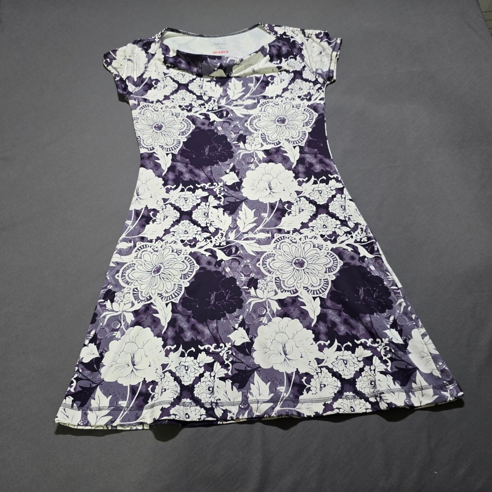 Title Nine Dress Womens Small Purple Floral Supplex Nylon Spandex A-Line S/S
